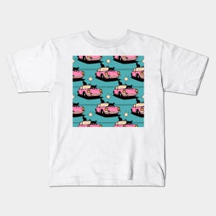 Cool Car Black Cat Pattern in blue Kids T-Shirt